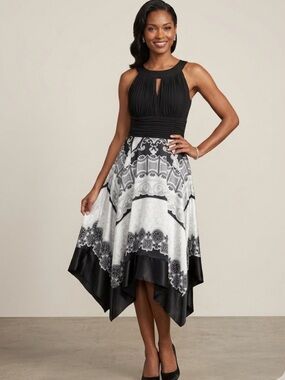 taylor printed lace handkerchief-hem dress Taylor Floral-Print Lace Handkerchief-Hem Dress